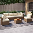 thumbnail image 1 of LAUSAINT HOME 7 Pieces Outdoor Furniture Set, Patio Sectional Coversation Set with 6 Chairs and 1 Coffee Table, Beige Cushions & Brown Wicker, 1 of 8