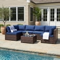 thumbnail image 1 of LAUSAINT HOME 7 Pieces Patio Conversation Set, Outdoor Sectionals with 6 Chairs and 1 Coffee Table, Blue Cushions, 1 of 8