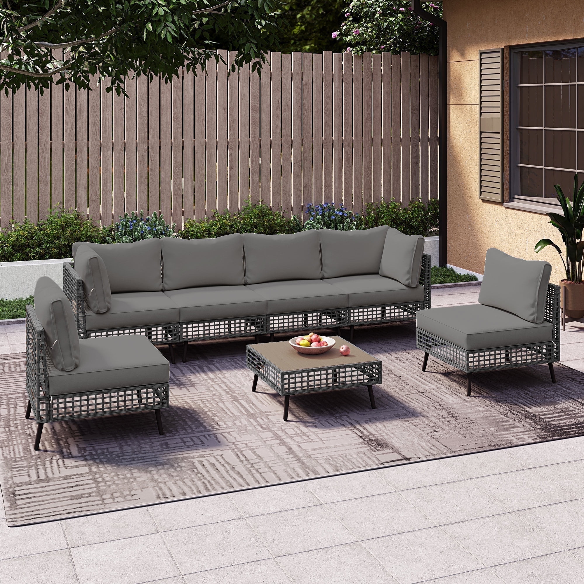 LAUSAINT HOME 7 Piece Wicker Sectional Outdoor Conversation Sets, Patio Furniture with Gray Cushions