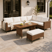LAUSAINT HOME 8-Piece Patio Furniture Set, Outdoor Wicker Conversation Set with Adjustable Backrest & Storage Ottoman, Beige Cushions