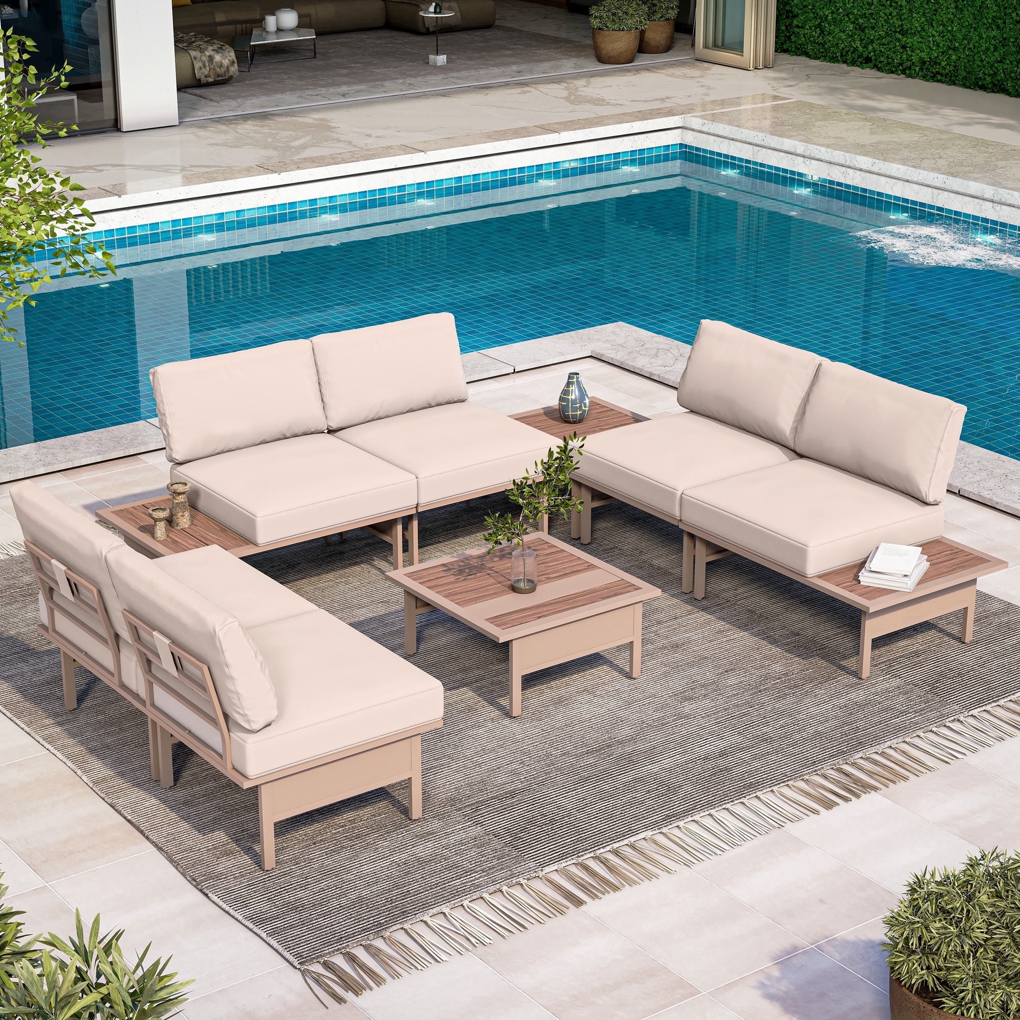 LAUSAINT HOME 8 Pieces Patio Furniture Set, Outdoor Metal Frame Patio Conversation Sets with Beige Cushions