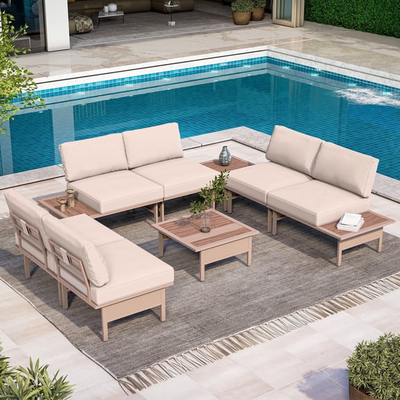 LAUSAINT HOME 8 Pieces Patio Furniture Set, Outdoor Metal Frame Patio Conversation Sets with Beige Cushions
