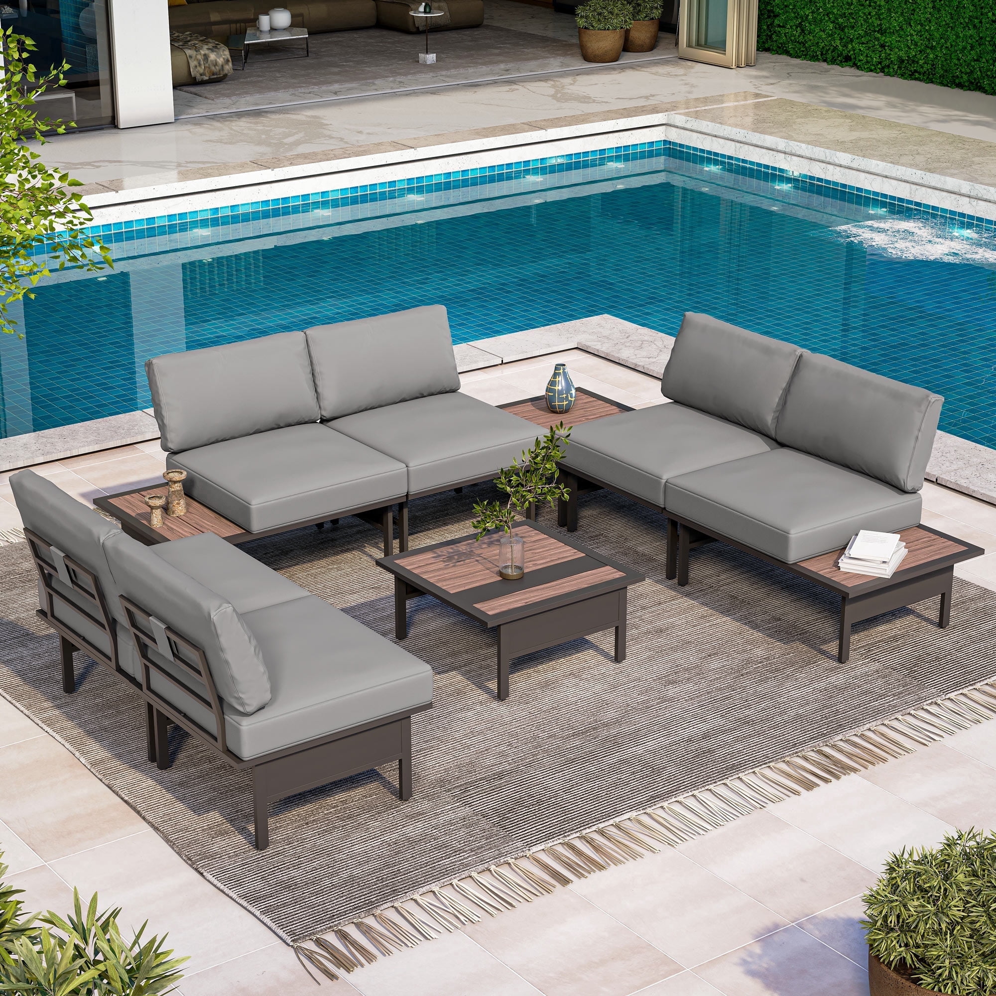 LAUSAINT HOME 8 Pieces Patio Furniture Set, Outdoor Metal Frame Patio Conversation Sets with Gray Cushions
