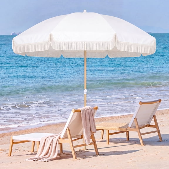 LAUSAINT HOME 8ft Boho Beach Umbrella UPF 50+ Sun Protection Outdoor Patio Umbrella with 8 Fiberglass Ribs Rust-Resistant Frame for Garden Poolside Lawn Backyard
