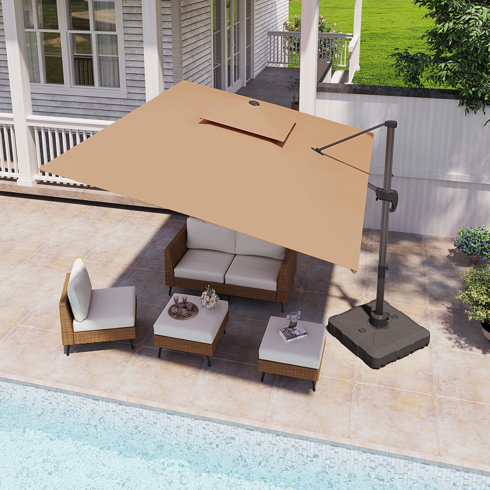LAUSAINT HOME 9 X 12FT Patio Umbrella Outdoor Cantilever Rectangle 360°Rotation Aluminum Offset Umbrella for Garden Deck Pool Patio, Beige