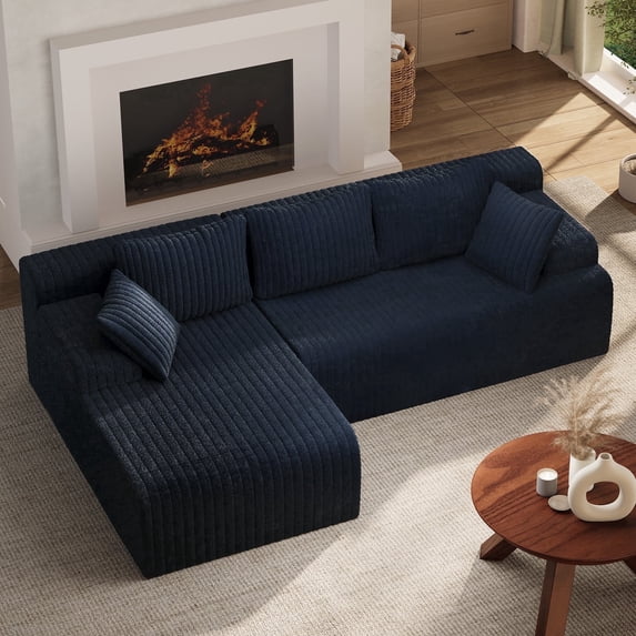 LAUSAINT HOME 96" Boneless Sectional Sofa, L-Shaped Modular Cloud Couch with Deep Seat & Plush Corduroy Fabric (Navy Blue, Left Facing Chaise)