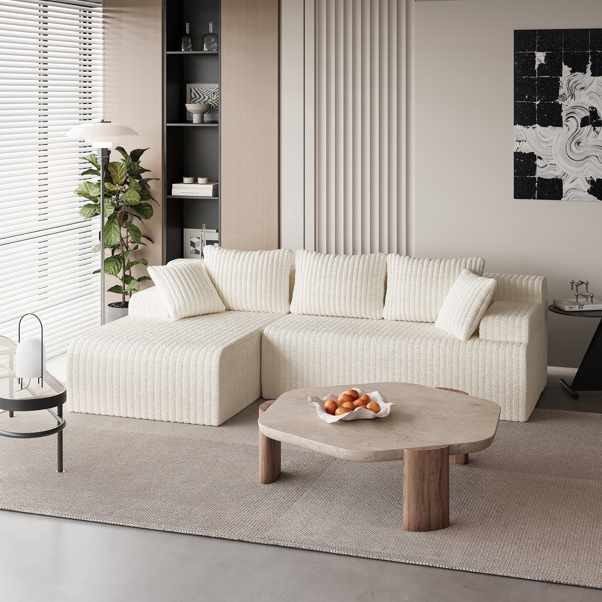 LAUSAINT HOME 96" Boneless Sectional Sofa, L-Shaped Modular Cloud Couch with Deep Seat & Plush Corduroy Fabric, Left Facing Chaise