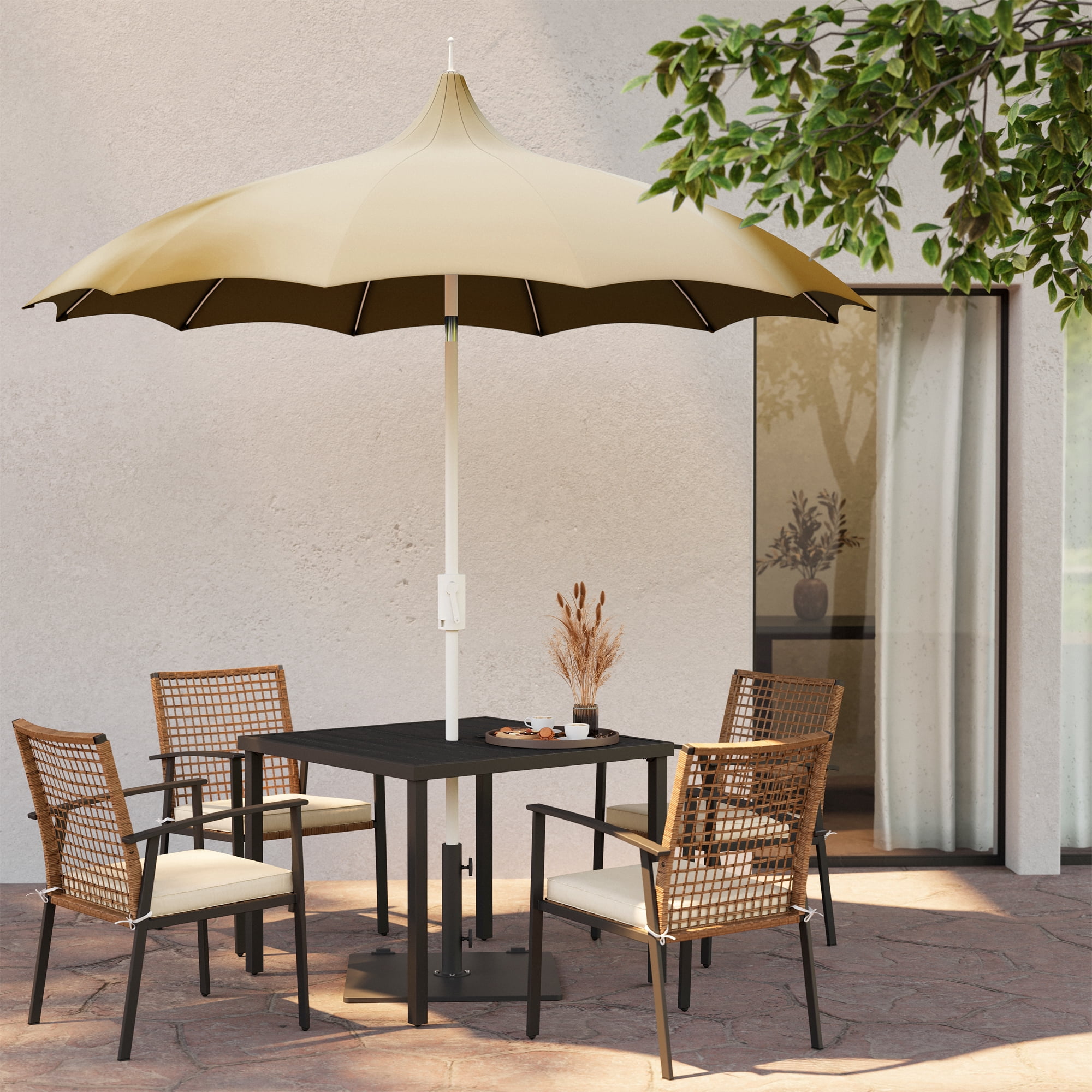LAUSAINT HOME 9FT Patio Umbrella with 360° Rotation Design, Push Button Tilt & Easy Crank, Khaki