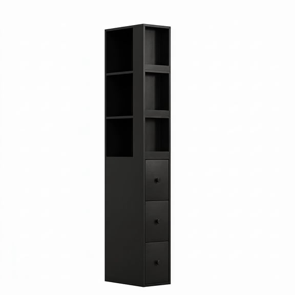 LAUSAINT HOME Bathroom Storage Cabinet, Tall Thin Black Storage with Adjustable Shelves & 3-level Drawers for Home, Kitchen