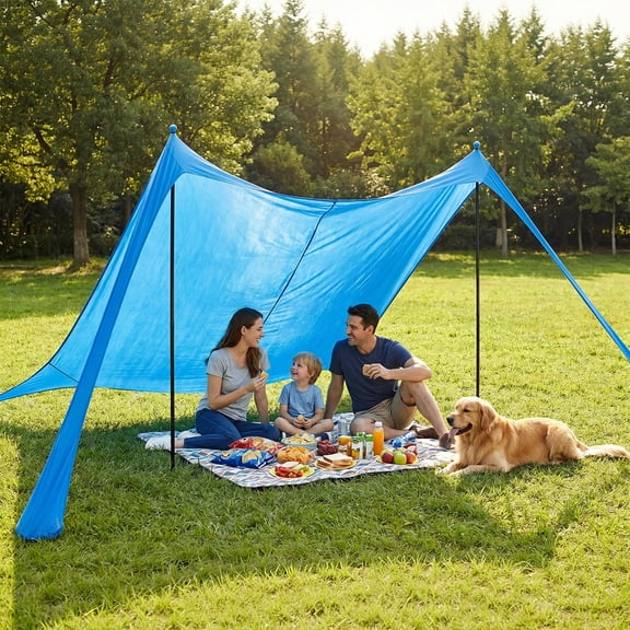LAUSAINT HOME Beach Tent, 10FT Easy Pop Up Beach Canopy Sun Shade UPF 50+ Protection with 2 Windproof Stability Poles and Sandbags, Sky Blue