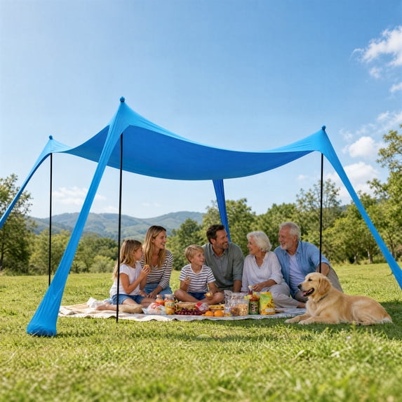 LAUSAINT HOME Beach Tent, 10x10FT Easy Pop Up Beach Canopy Sun Shade UPF 50+ Protection with 4 Windproof Stability Poles and Sandbags, Outdoor Sun Shelter for Family Camping, Sky Blue