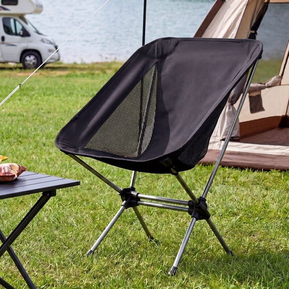LAUSAINT HOME Backpacking Camping Chair, Ultralight Folding Chair with Heavy Duty 280 lbs Capacity, Portable Compact Camp Chair with Aluminum Frame for Outdoor Hiking, Travel, Beach, Black
