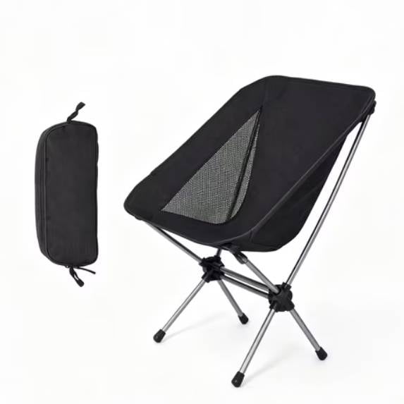 LAUSAINT HOME Ultralight Folding Camping Moon Chair, Heavy Duty 280 Lbs Portable Backpacking Chair, Padded Lightweight Outdoor Lawn Beach Chair with Carry Bag for Adult Camping Hiking Travel, Black