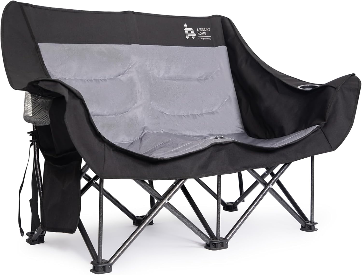 LAUSAINT HOME Double Camping Chair, Oversized Camping Loveseat with Cup Holder, Black