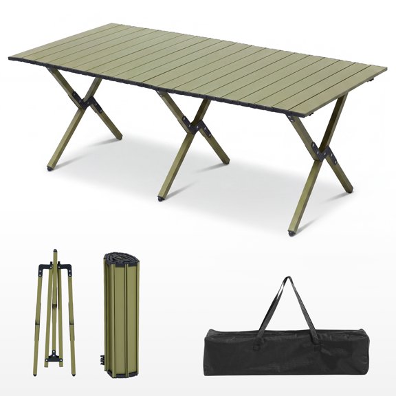 LAUSAINT HOME Green Foldable Camping Table, Roll-up Lightweight Steel Portable Outdoor Picnic Table