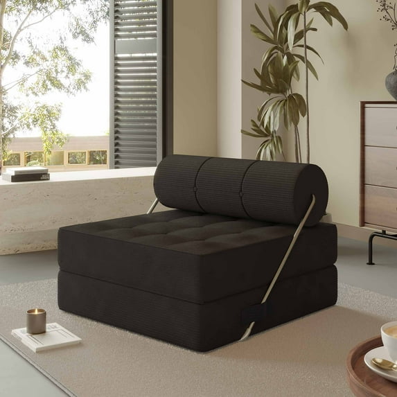 LAUSAINT HOME Folding Sofa Bed, 4-in-1 Convertible Sleeper Chair with Backrest Support and Soft Corduroy Fabric, Black