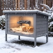 LAUSAINT HOME Insulated Outdoor Cat House, Weatherproof Outside Cat Shelter with Openable Roof & Removable Divider for Small Medium Cats