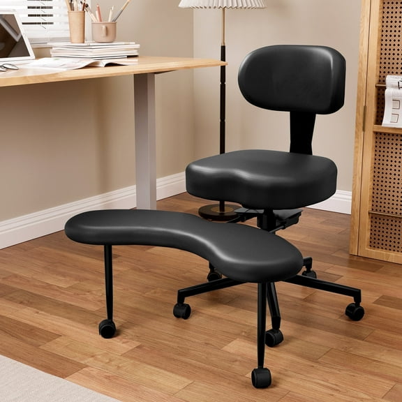 LAUSAINT HOME Ergonomic Cross Legged Swivel Chair, Adjustable Height, Meditation& ADHD Chair with Back Support, Home and Office, BLACK