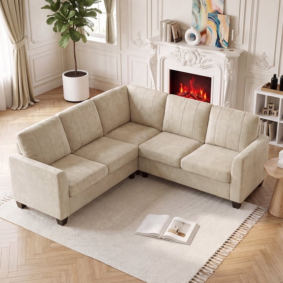 LAUSAINT HOME Modern L Shaped Couch, 81" Comfy Upholstered Convertible Corner Sectional Sofa Couches with Graceful Silhouette for 5 Seater, Living Room, Apartment, Reception Room, Chenille, Beige