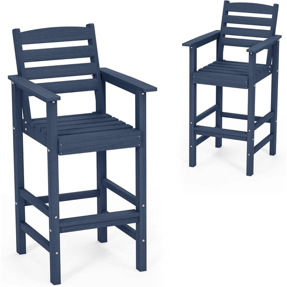 LAUSAINT HOME Outdoor Bar Chiars Set of 2, HDPE Wood Balcony Adirondack Chairs, Oversize Bar Height Chairs for Balcony, Garden, Poolside, Navy Blue