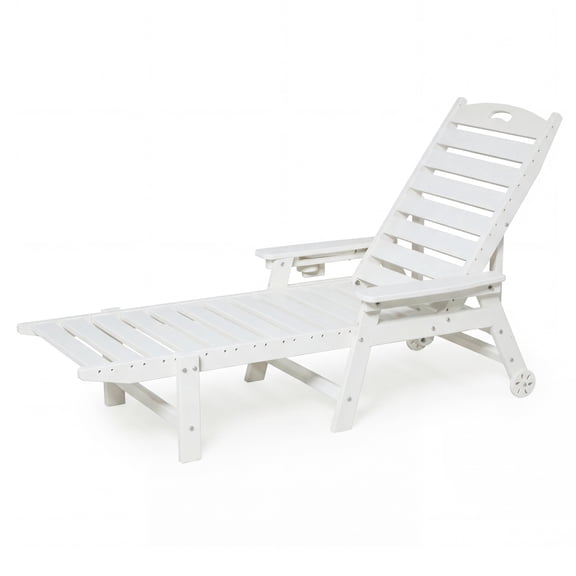 LAUSAINT HOME Outdoor Chaise HDPE Pool Lounge Chair, 4 Positions Adjustable Pool Chairs with Wheels, Patio Tanning Chairs for Poolside, Beach, Backyard, White