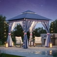 thumbnail image 1 of LAUSAINT HOME 8'x8' Outdoor Patio Gazebo, Double Roof Metal Frame with Mosquito Nettings, Privacy Screens and Anchoring Kit, Classic Blue, 1 of 9