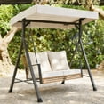 thumbnail image 1 of LAUSAINT HOME Outdoor Patio Swing with Stand, Heavy Duty Wicker Chair with Adjustable Canopy & Removable Cushions for Garden, Backyard, Deck, Beige, 1 of 11