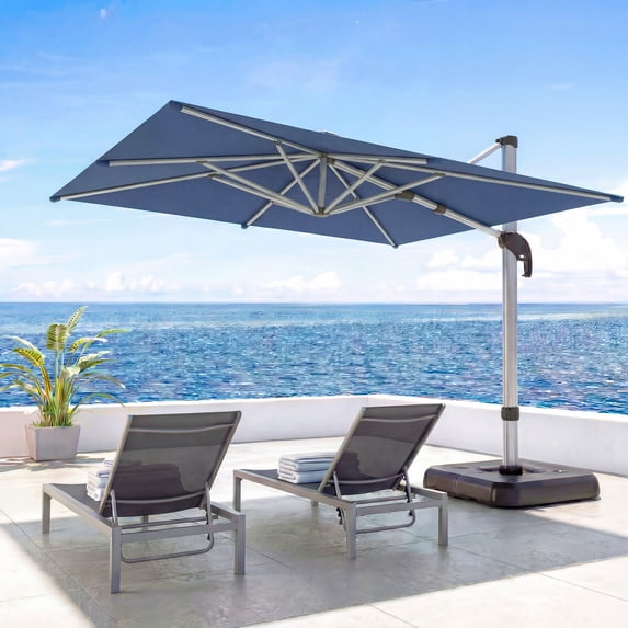 LAUSAINT HOME Outdoor Patio Umbrella with Base Included, 11 Feet Large Cantilever Windproof Offset Umbrella with 360-degree Rotation for Backyard, Pool, Lawn, Deck, Navy Blue