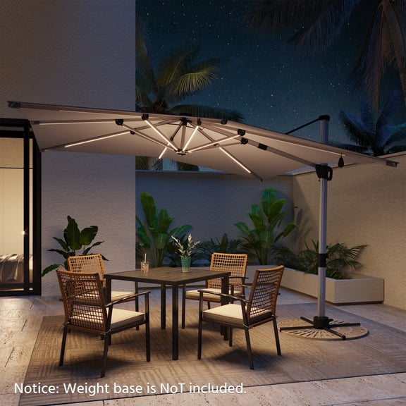 LAUSAINT HOME Outdoor Patio Umbrella with Solar Lights, 10 FT Large Cantilever Windproof Offset Patio Umbrellas for Garden, Deck, Lawn, Pool, Backyard, Gray