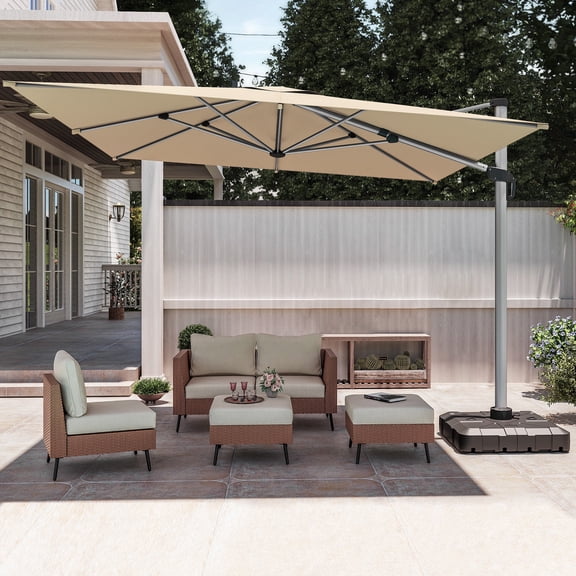 LAUSAINT HOME Outdoor Patio Umbrella with base, 9 Feet Large Cantilever Windproof Offset Umbrella with 360-degree Rotation for Backyard,Pool,Lawn,Deck,Beige