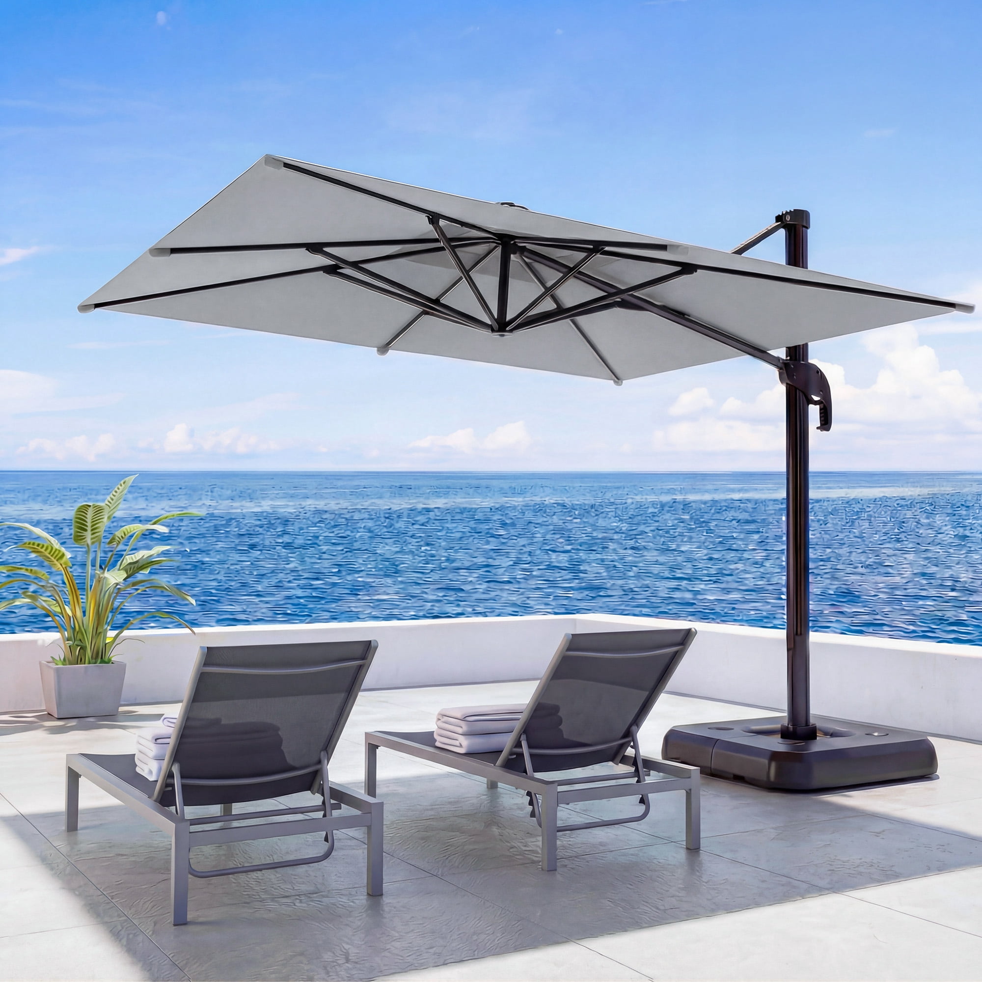 LAUSAINT HOME Outdoor Patio Umbrella with Base Included, 9 Feet Large Cantilever Windproof Offset Umbrella with 360-degree Rotation for Backyard, Pool, Lawn, Deck, Gray