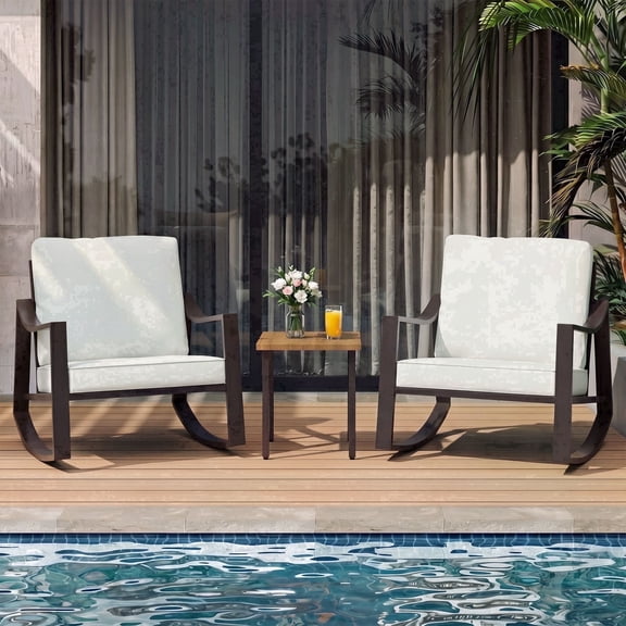 LALAUSAINT HOME 3-Piece Outdoor Rocking Bistro Set, Rustproof Iron Patio Furniture with Cushions for Yard, Backyard