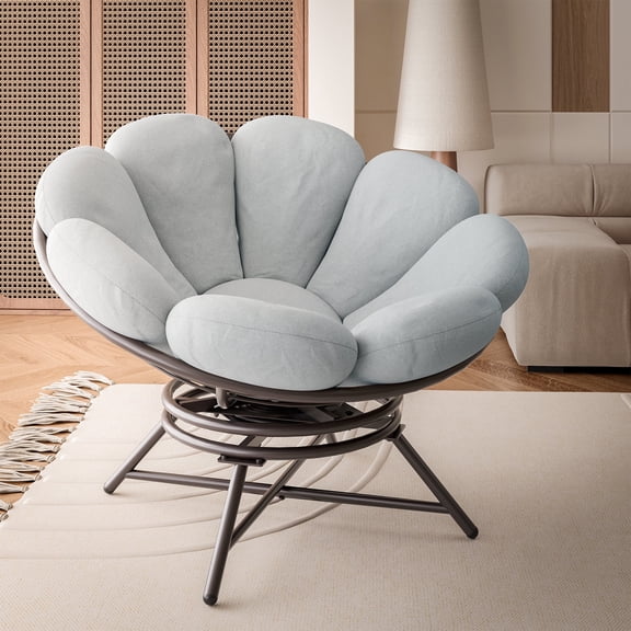 LAUSAINT HOME 40'' Papasan Chair, 360 Swivel Accent Chair with Ergonomic Petal-Shaped Gray Cushion, Olefin Fabric, Supports up to 400 lbs
