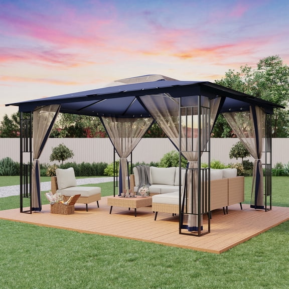 LAUSAINT HOME Patio Gazebo 13'x11',Heavy Duty Gazebos Shelter Party Tent with Double Roofs, Mosquito Nettings for Backyard, Garden, Lawn,(Navy Blue)