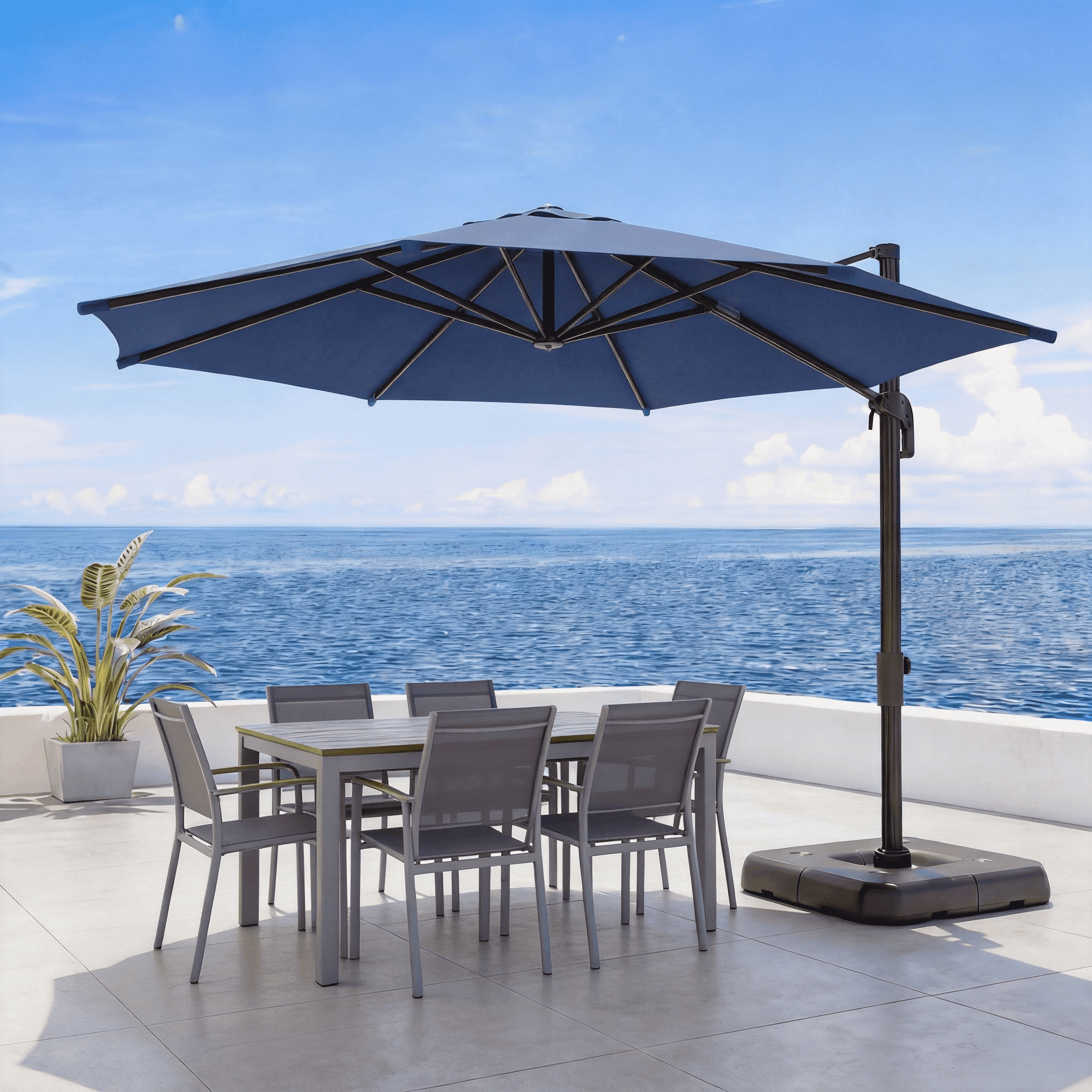 everite patio umbrella EVERITE 12 ft Offset Cantilever Patio Umbrella with Base, Outdoor Curved  Sunshade for Pool, Deck & Patio,White