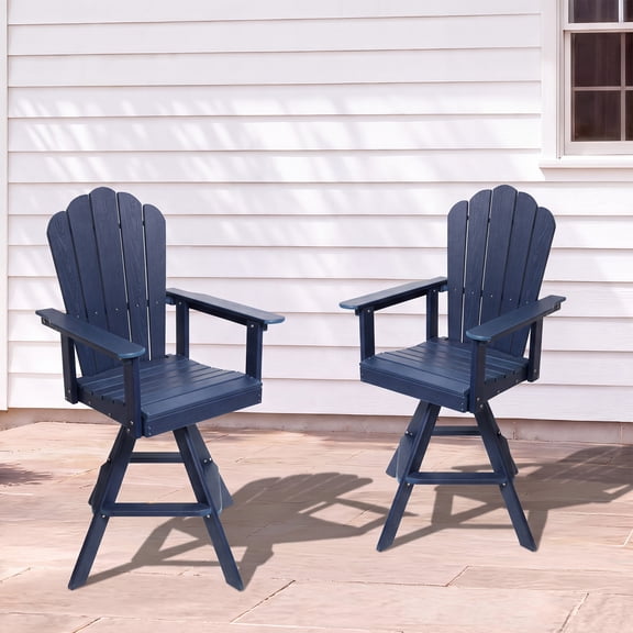LAUSAINT HOME Set of 2 Swivel Adirondack Bar Stools – All-Weather HDPE Patio Chairs with 360° Rotation, Outdoor Balcony Seating, Navy Blue