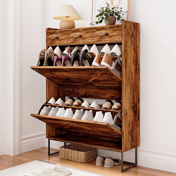 LAUSAINT HOME Shoe Storage Cabinet, Narrow Shoe Rack Organizer with Drawers