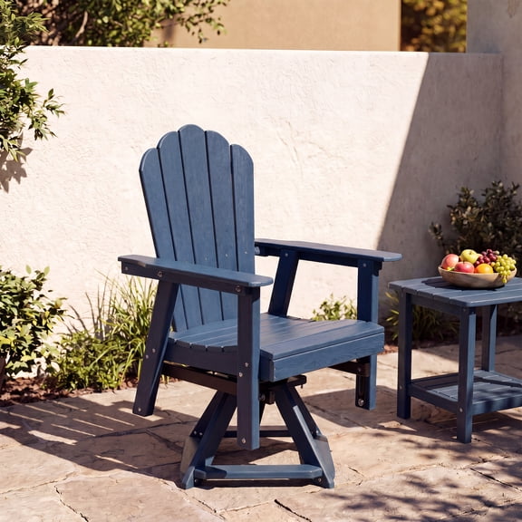 LAUSAINT HOME Swivel HDPE Adirondack Chair, 360° Rotating Glider Outdoor Patio Lounge Rocker, All-Weather Bistro Chair for Porch, Backyard, Balcony, Poolside, Navy Blue