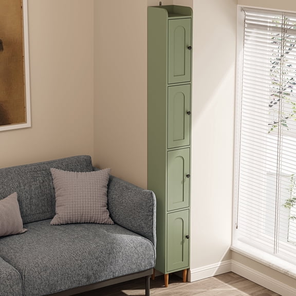 LAUSAINT HOME Tall Narrow Storage Cabinet, Slim Bathroom Storage Cabinet with Adjustable Shelves & 4 Leveling Feet, Freestanding Bathroom Organizer for Small Spaces, Kitchen, Living Room, Green