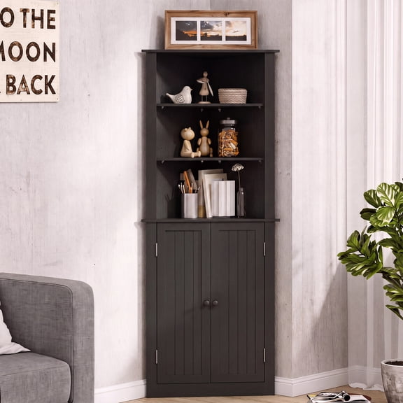 LAUSAINT HOME Tier Corner Storage Cabinet, Black Triangle Corner Cabinet with Enclosed Shelves