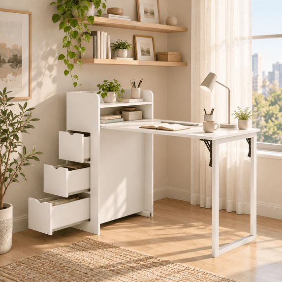 LAUSAINT HOME Wall-Mounted Folding Desk with Storage and Power Outlet ...