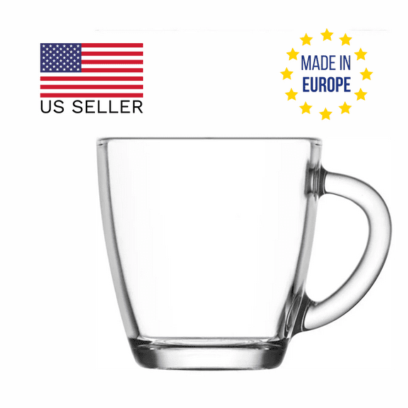 LAV Clear Glass Coffee Tea Mugs Set of 6, Vega Teacups with Handle, Glass Cups Set, 7.7 Oz (230cc)