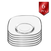 LAV Clear Glass Turkish Tea Saucers, Non-Leaded European Made Square Plates, 5.5 in