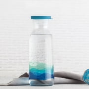 LAV Clear Glass Water Pitcher Carafe with Blue Pattern 40 oz