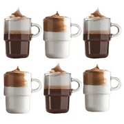 LAV Cosy Clear Glass Coffee Tea Mugs Set of 6, Cosy Teacups with Handle, Glass Cups Set for 6, Coffee Tea Service Set of 6, 11.75 Oz