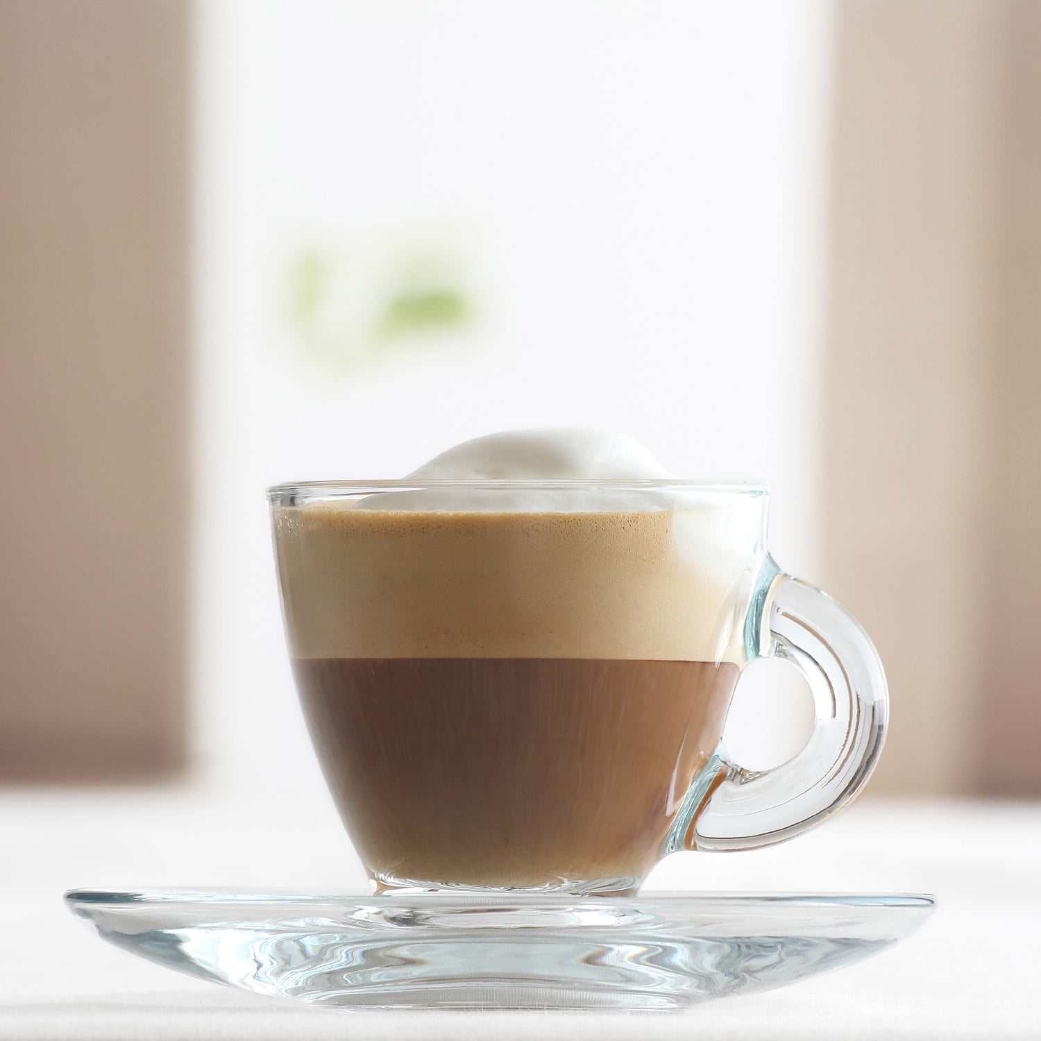 LAV Glass Coffee Cups and Saucers Set of 12 - Clear Espresso Cups with Handle 3.25 oz