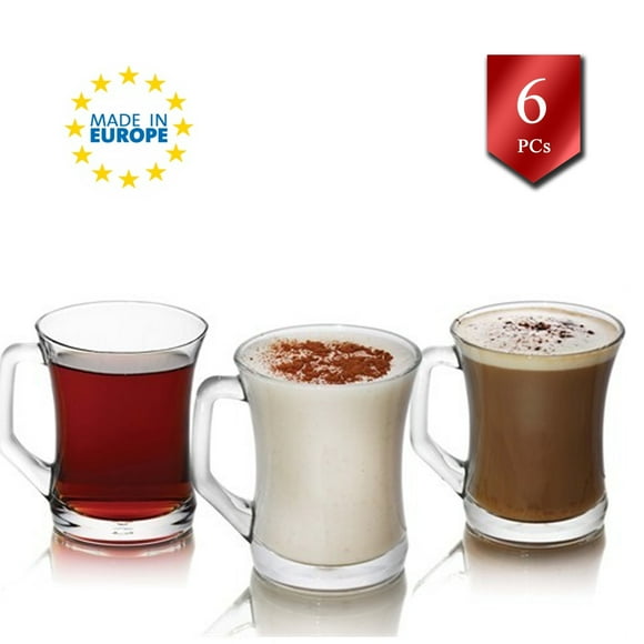 LAV Glass Coffee Mugs Set of 6, Turkish Tea and Coffee Cups, 7.6 oz (225 Cc)