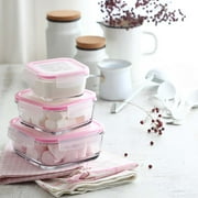 LAV Glass Lunch Container Set 3-Piece -38-24-12 oz Glass Food Containers Microwave Safe