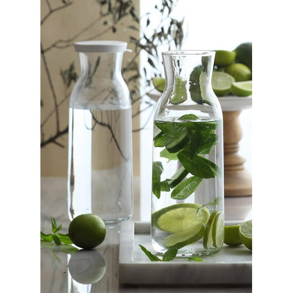LAV Glass Water Pitcher Set of 2 - Clear Glass Carafes with Plastic Lid 40 oz