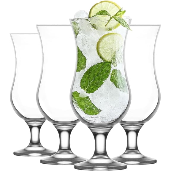 LAV Hurricane Glasses Set of 4-13.2 oz - Pina Colada Tall Cocktail Glasses, Sangria, Mojito, Milkshake, Juice, Tropical Drinks - Tulip Drinking Cups - Dishwasher Safe Glassware Set